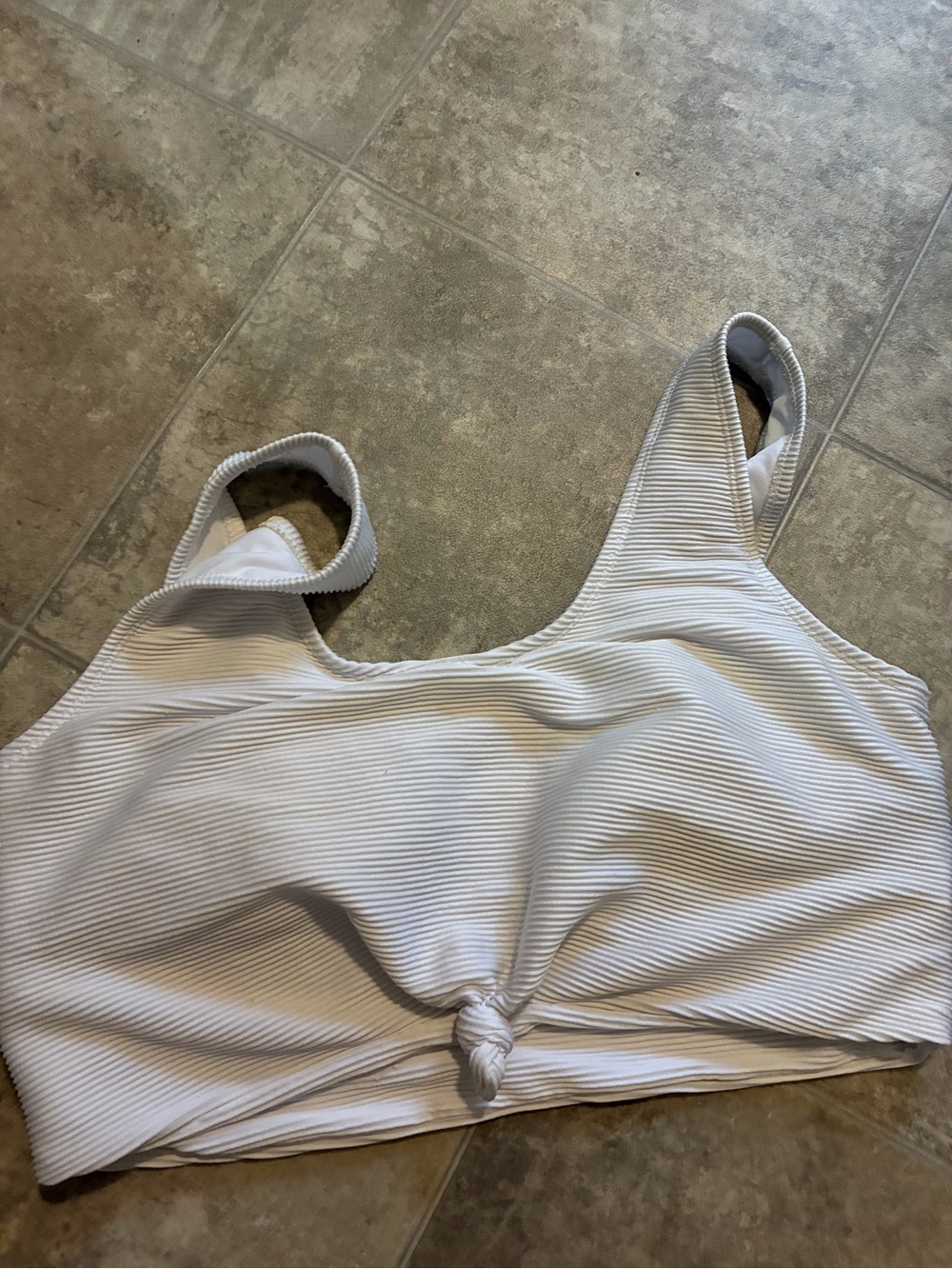 Women's White Knot-Front Ribbed Tank Top
